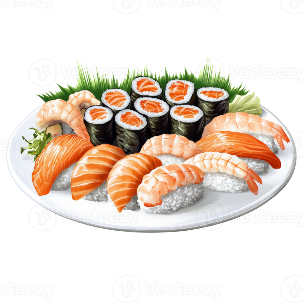 Delicious Sushi Platter Featuring Salmon and Shrimp png