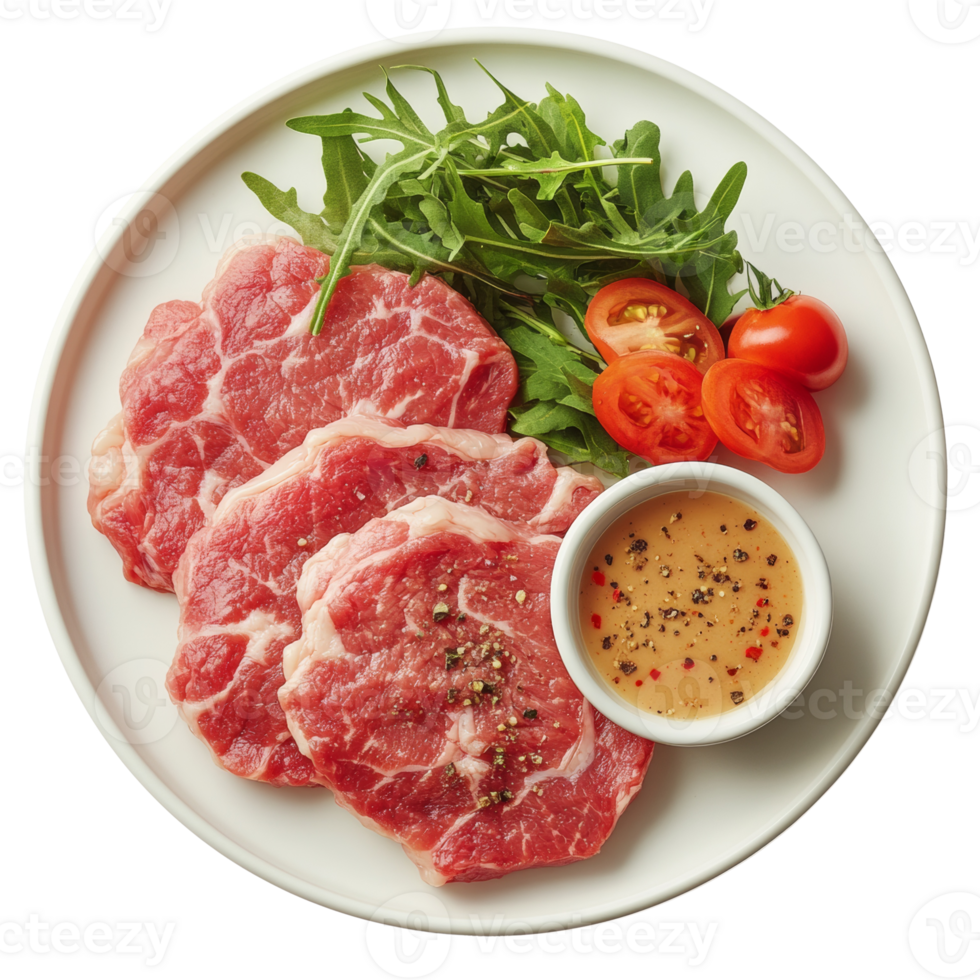 Raw Lamb Chops Served with Salad and Sauce png