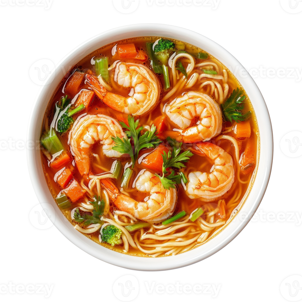 Delicious Shrimp Noodle Soup with Vegetables png