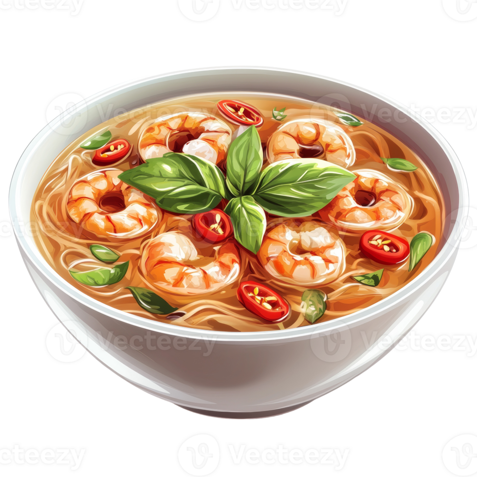Delicious Shrimp Noodle Soup with Basil and Chili png