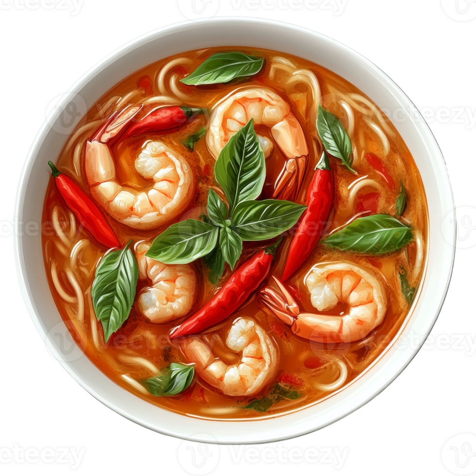 Spicy Shrimp Noodle Soup with Basil and Chili png