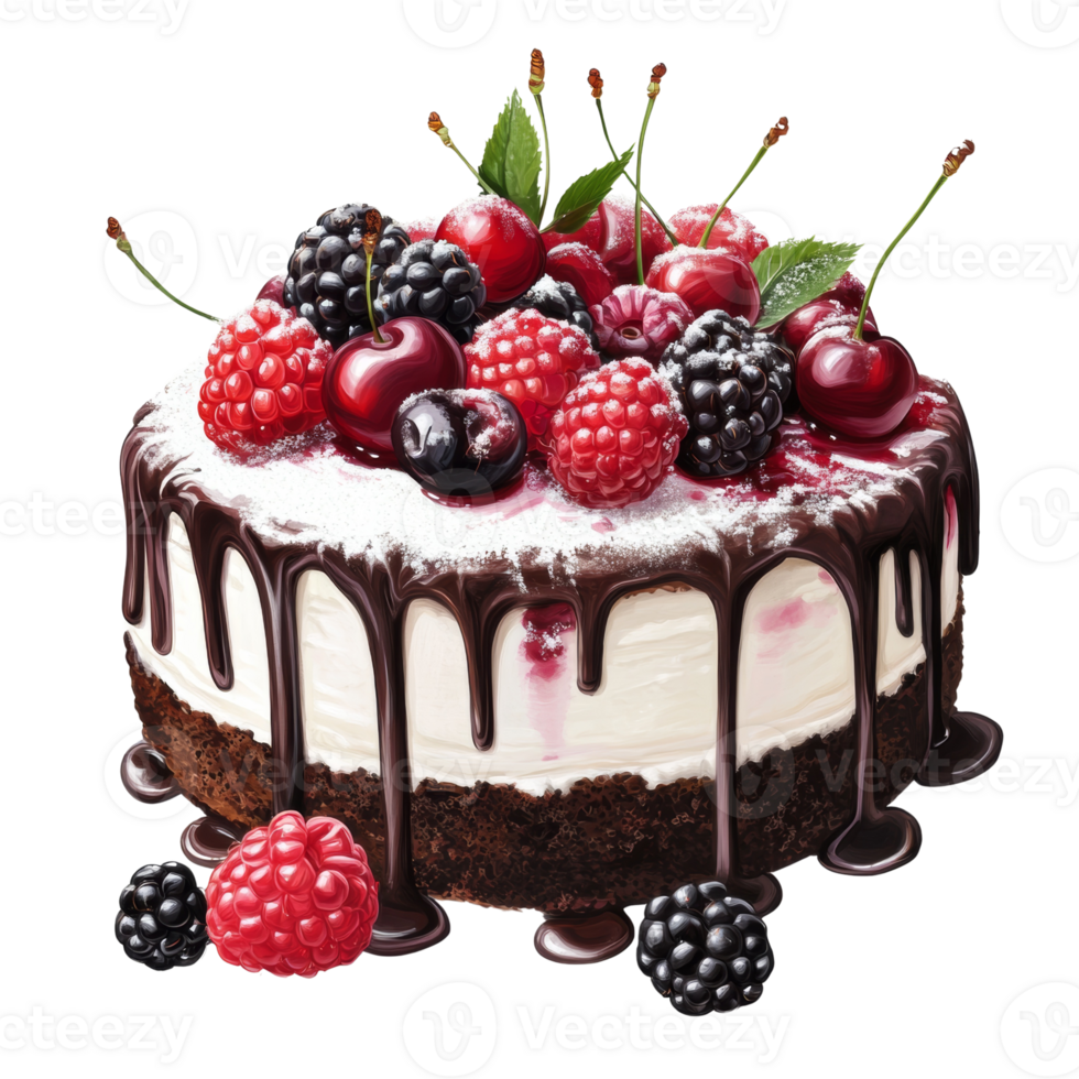 Delicious Chocolate Cake Topped With Assorted Berries png