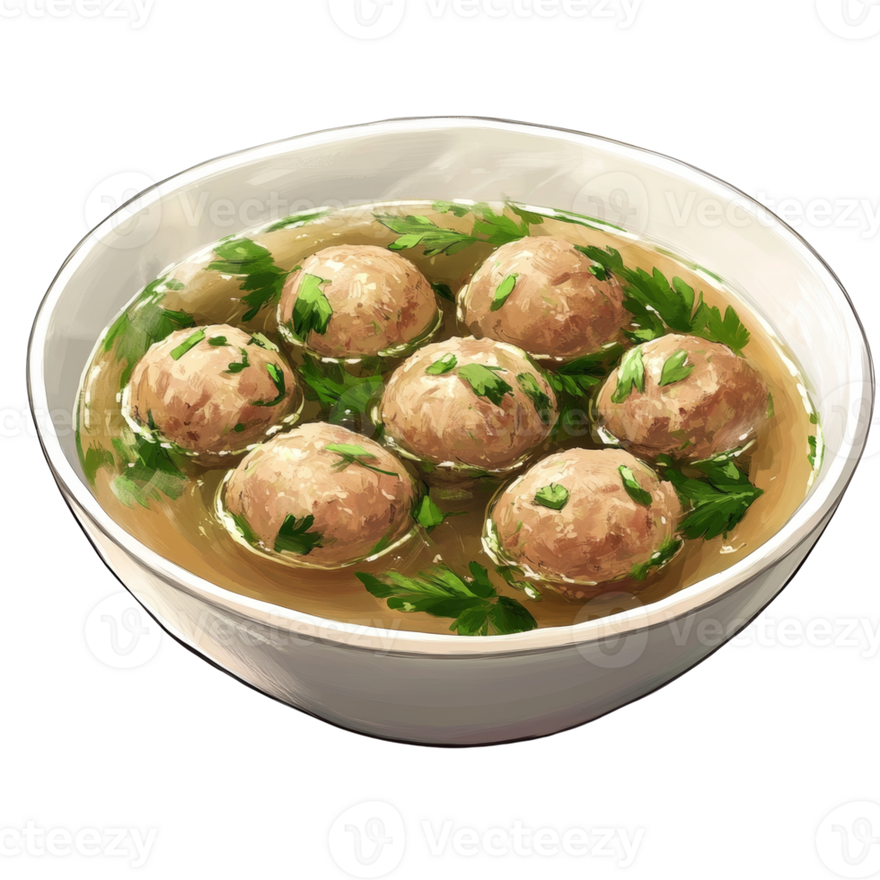 Delicious Meatball Soup in a Bowl with Parsley png