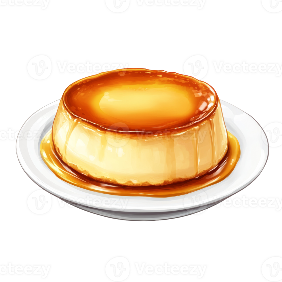 Creamy Caramel Flan Dessert On White Plate png