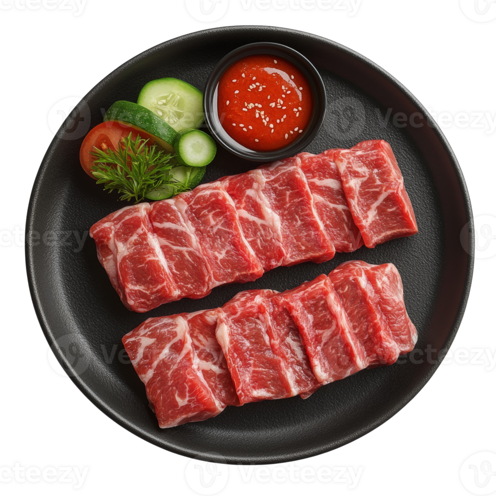 Raw Beef Cubes Served with Sauce and Vegetables png