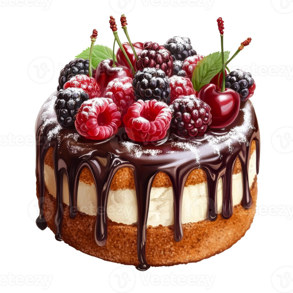Delicious Chocolate Cake Topped With Fresh Berries png