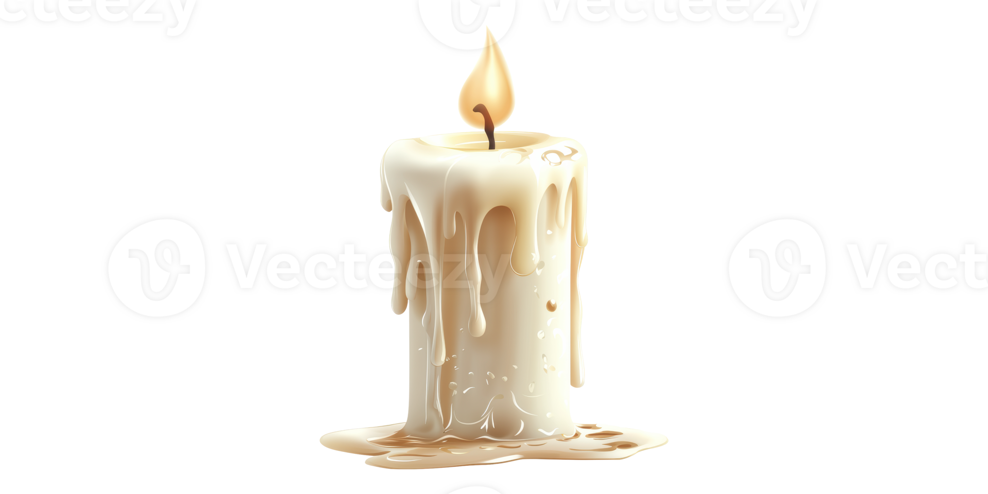Dripping wax candle with burning flame isolated on transparent background png
