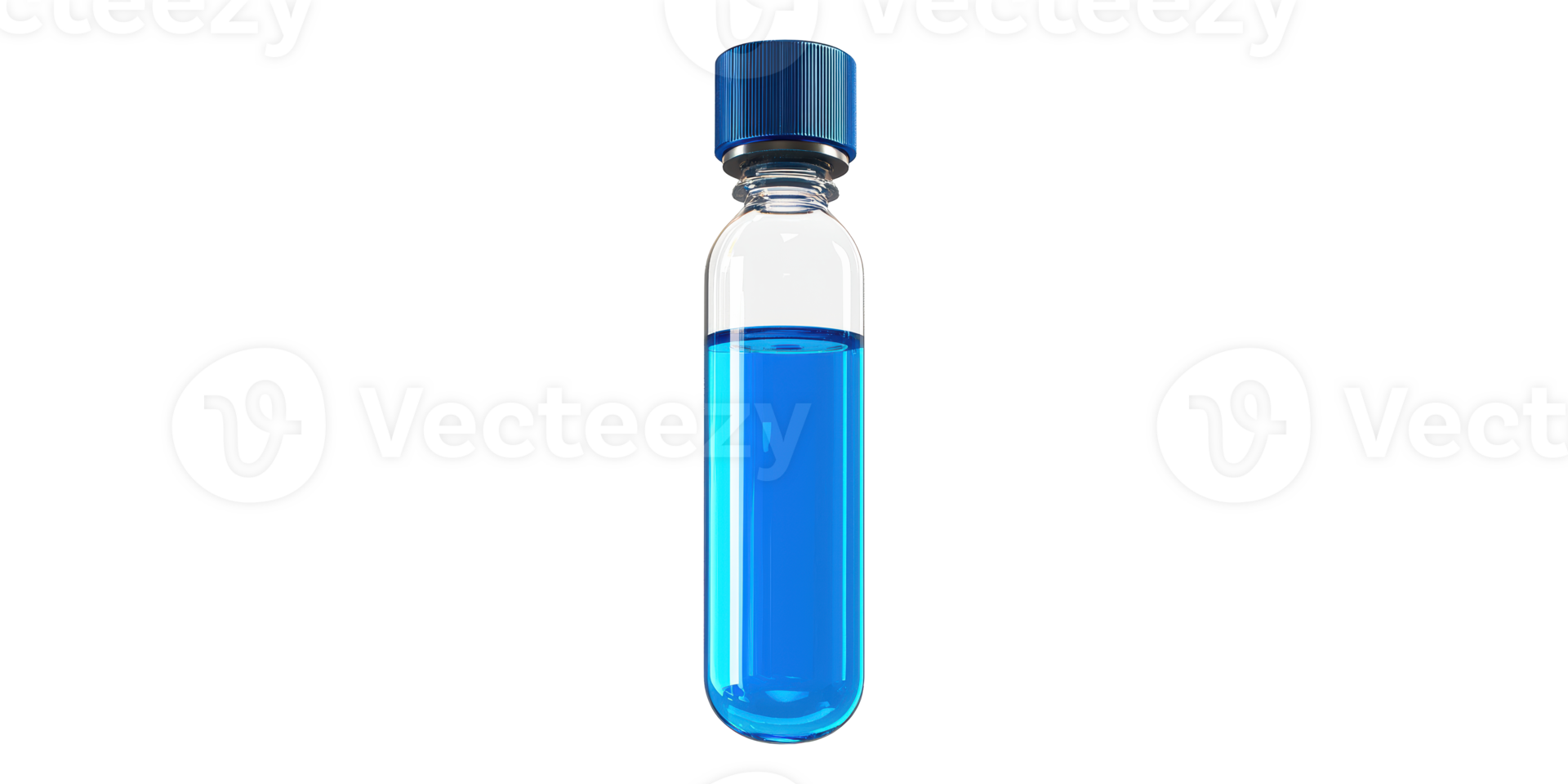 Glass test tube with blue liquid and blue cap isolated on transparent background png