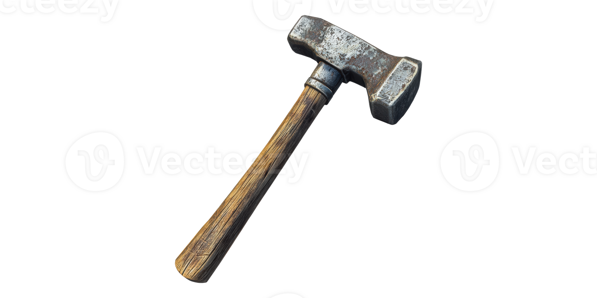 Vintage rusty hammer with wooden handle isolated on transparent background png