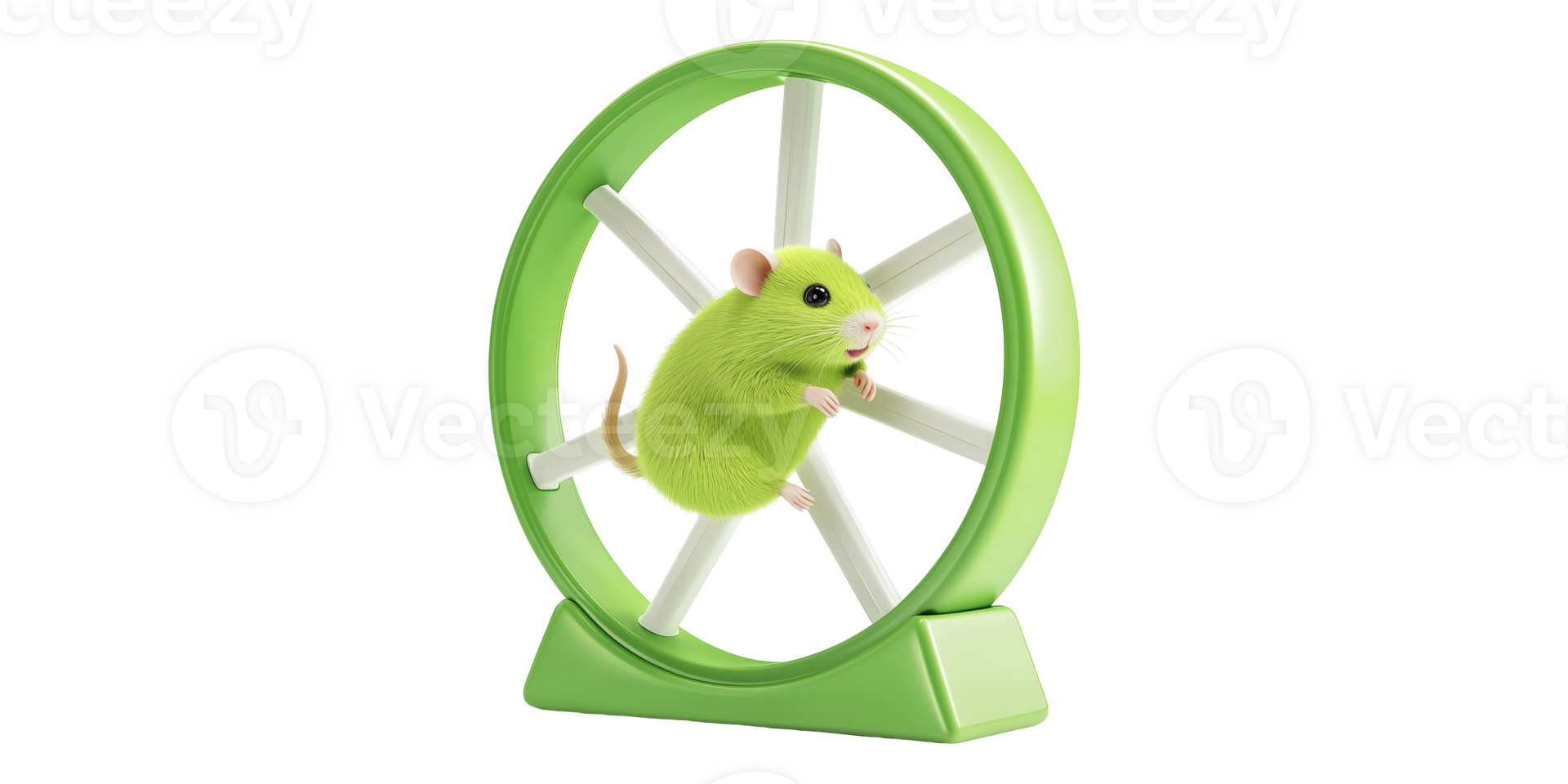 Green hamster running on exercise wheel isolated on transparent background png