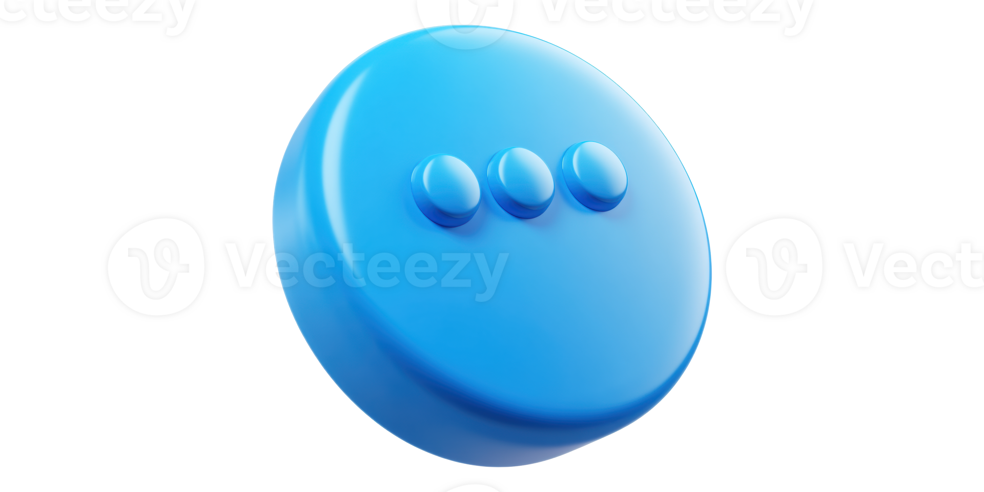 Blue round button with three dots isolated on transparent background png