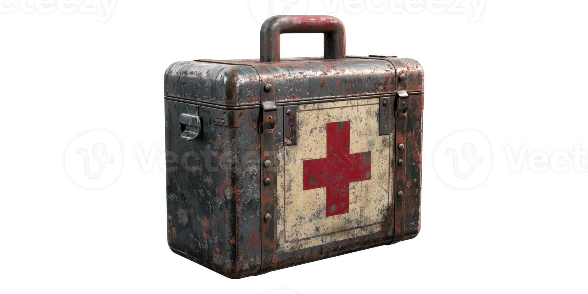 Vintage metal first aid kit box isolated on transparent background png