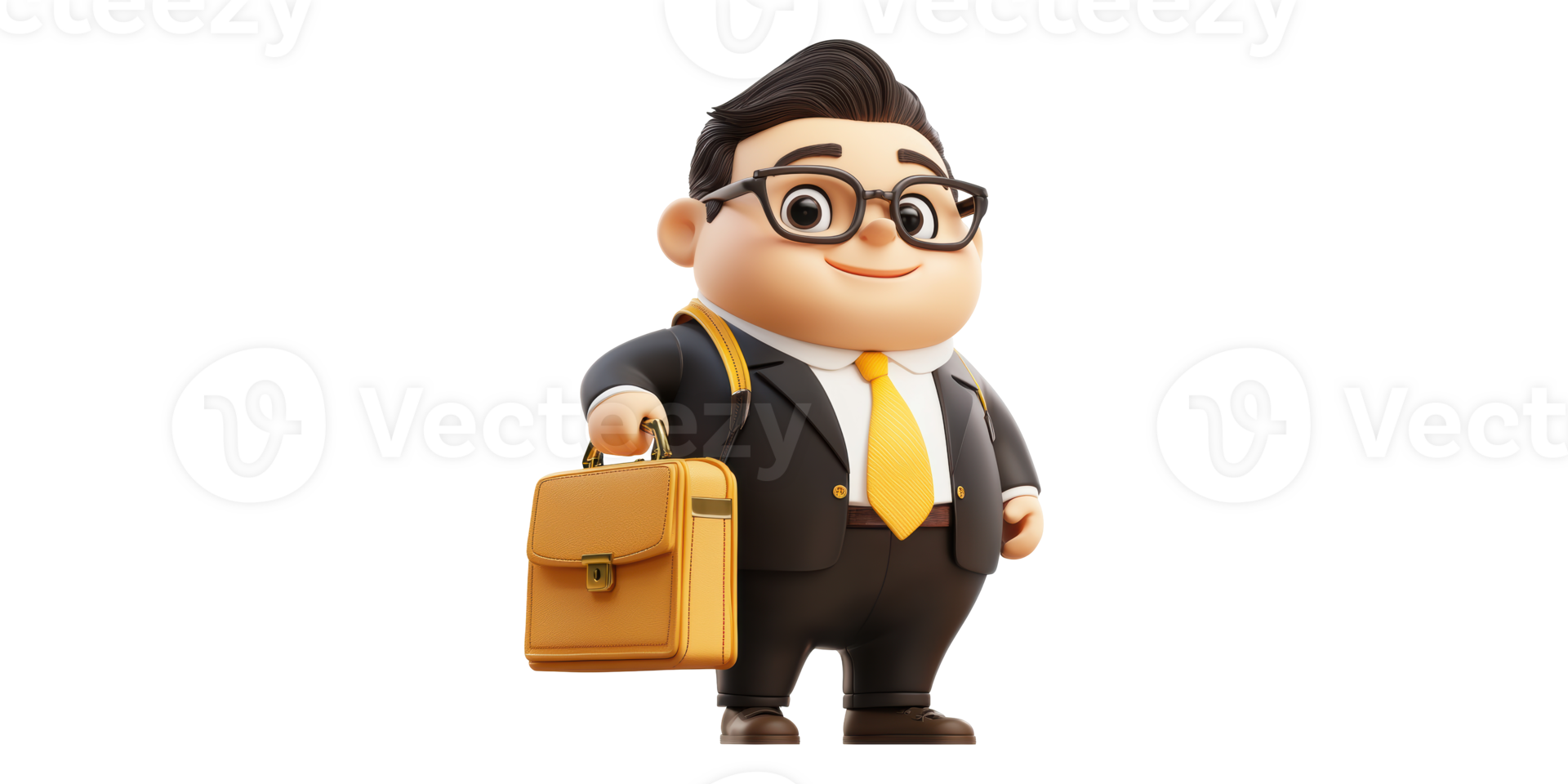 Cute businessman holding briefcase isolated on transparent background png