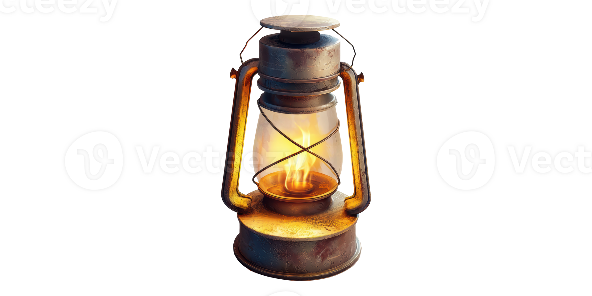 Vintage kerosene lantern with flame isolated on transparent background png