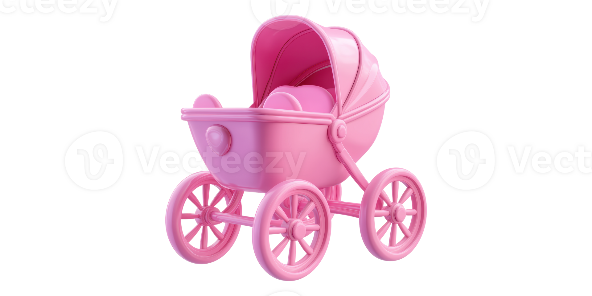 Pink baby carriage with four wheels isolated on transparent background png