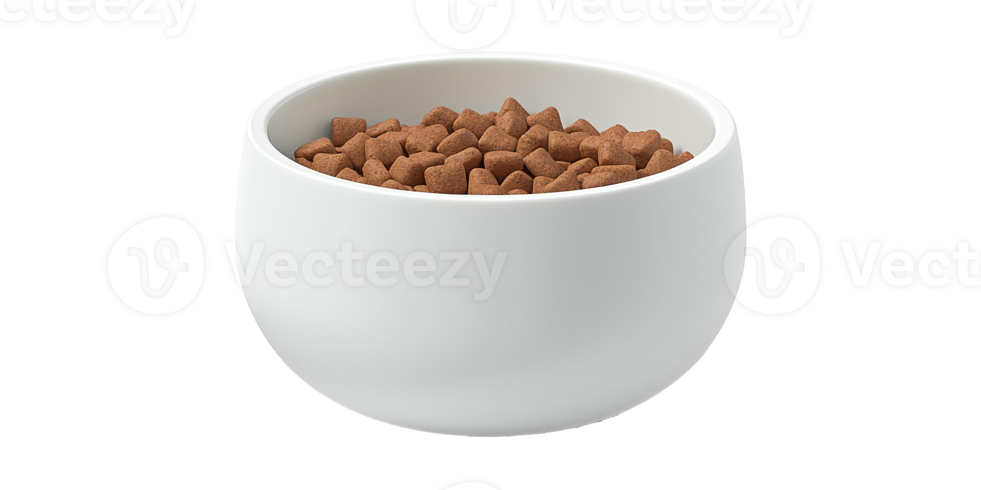 White ceramic bowl filled with kibble isolated on transparent background png