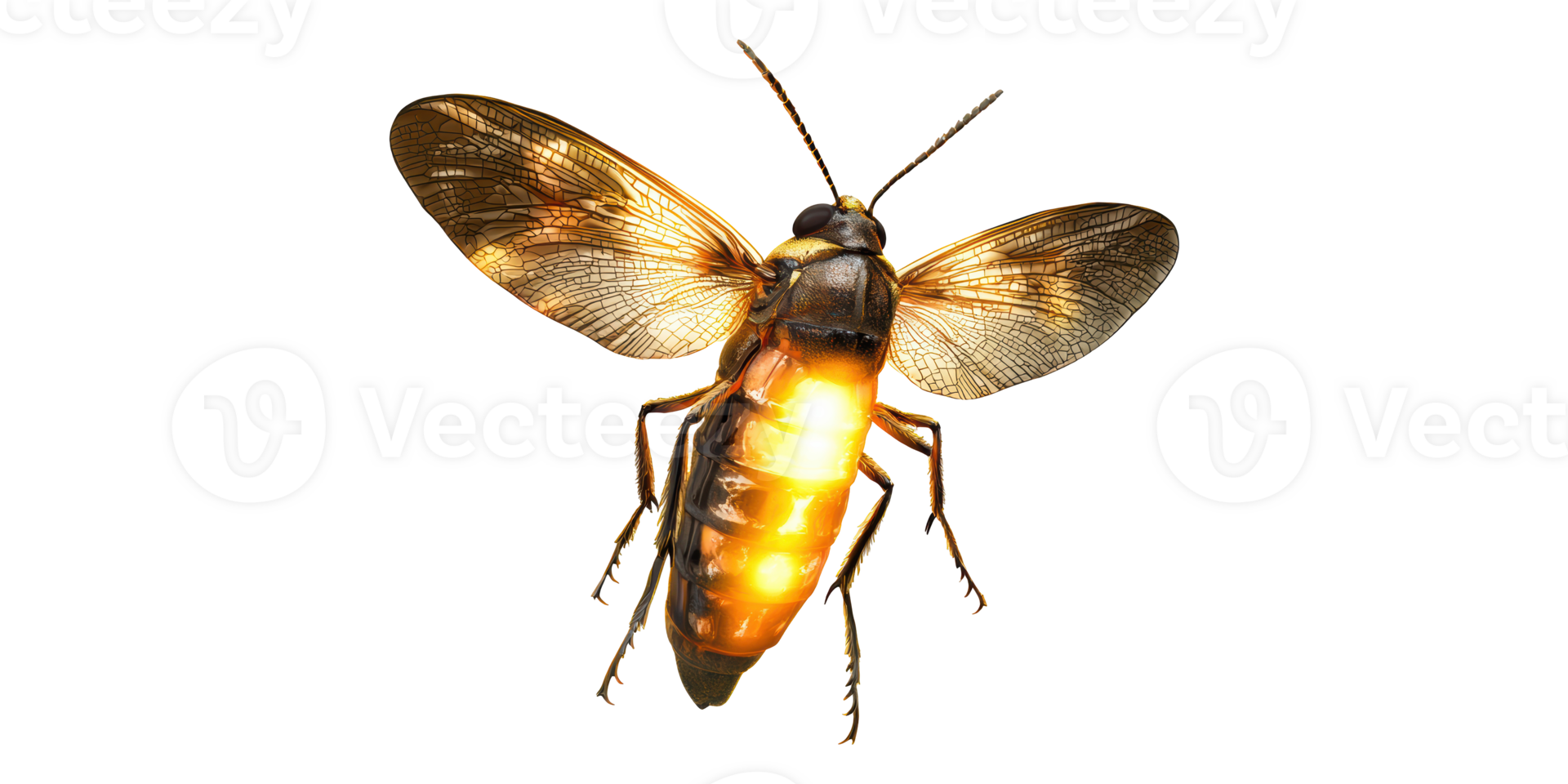 Firefly with glowing abdomen and detailed wings isolated on transparent background png