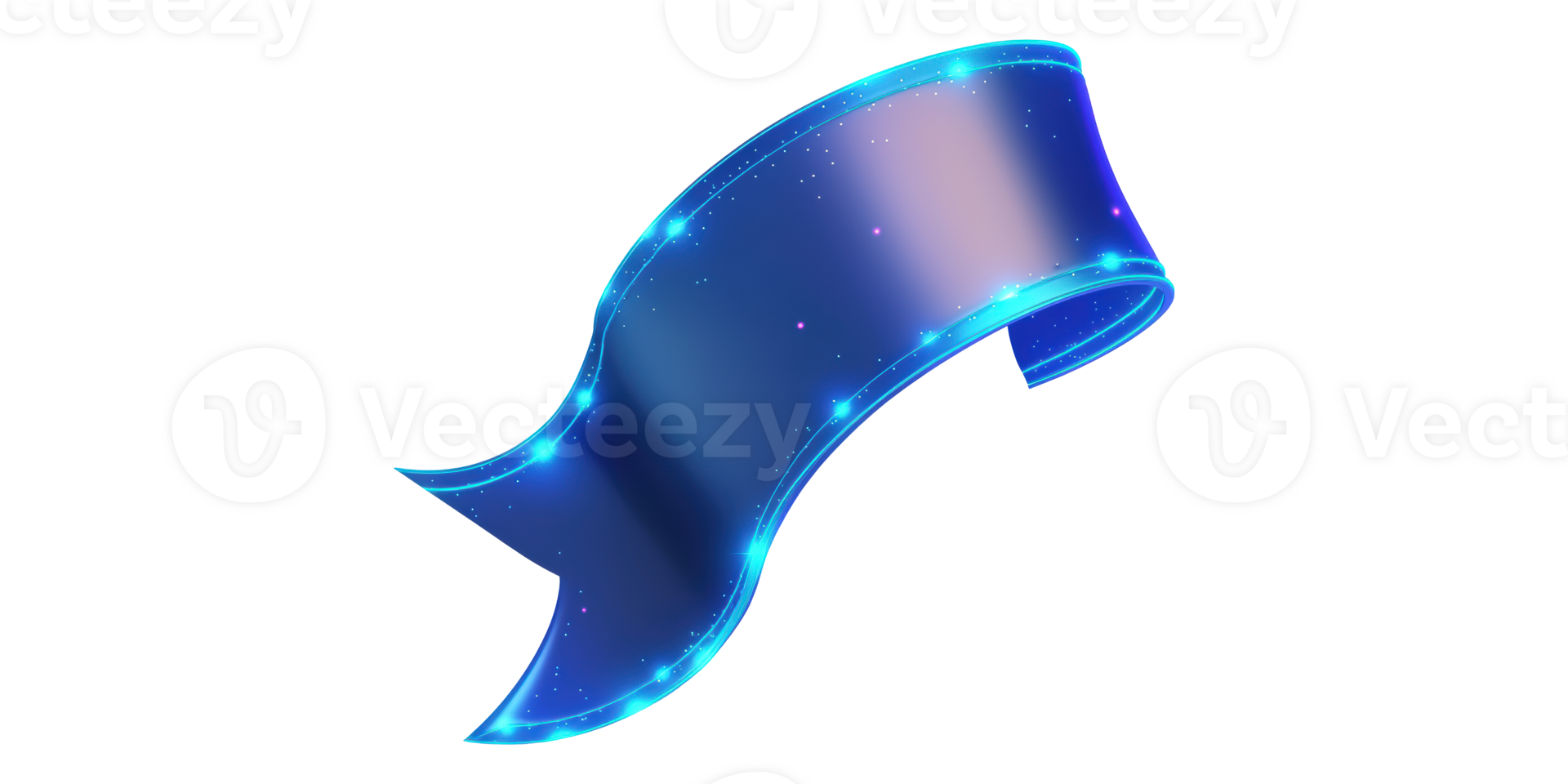 Blue ribbon with glowing stars isolated on transparent background png