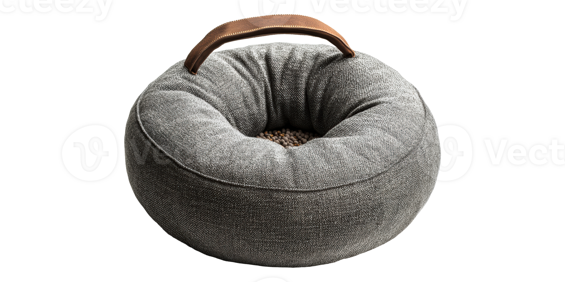 Gray round cushion with brown handle isolated on transparent background png