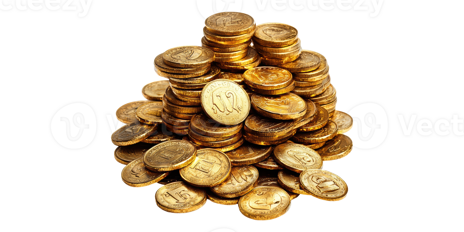 Pile of gold coins isolated on transparent background png