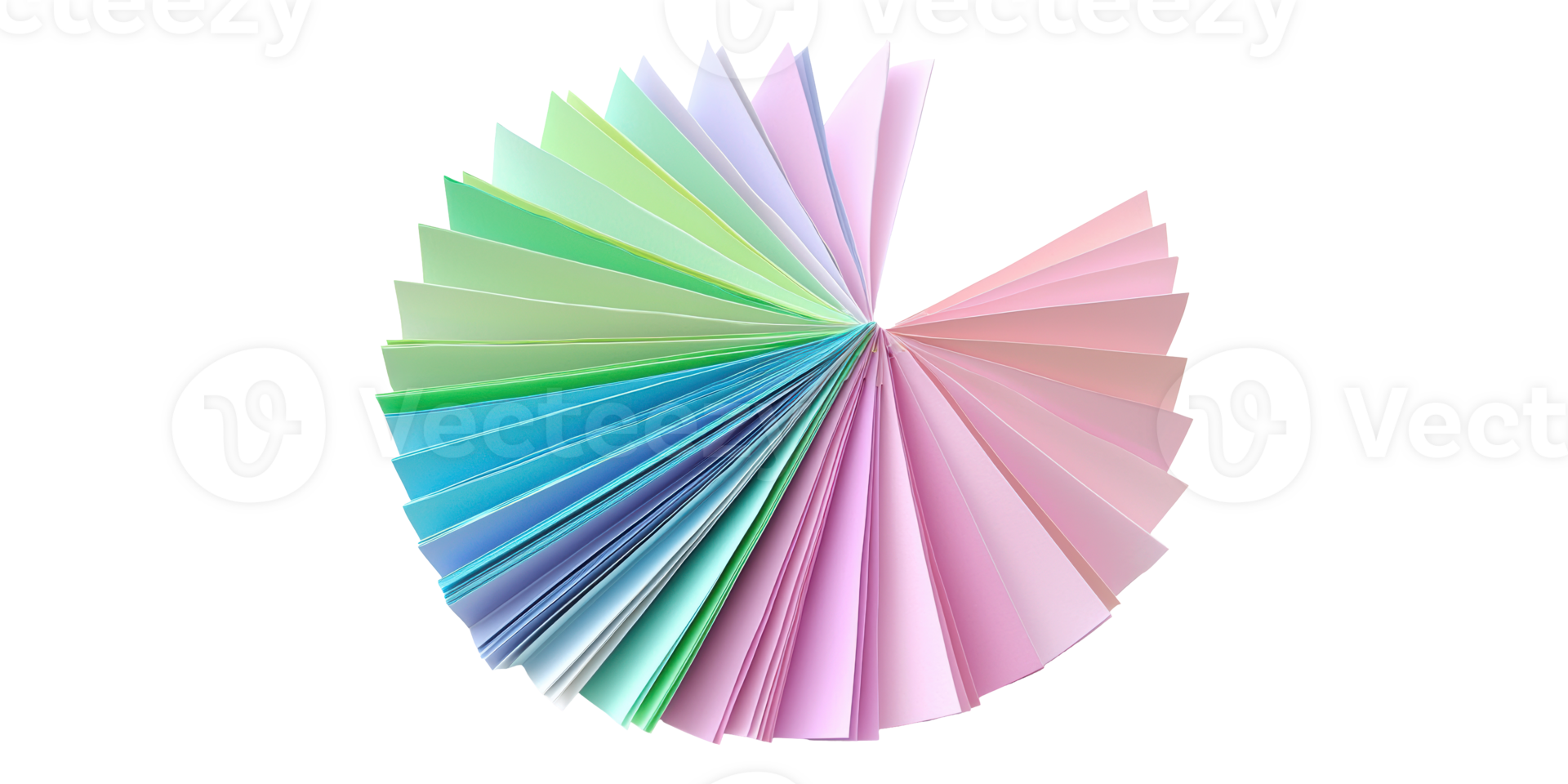 Colorful folded paper fan arrangement isolated on transparent background png