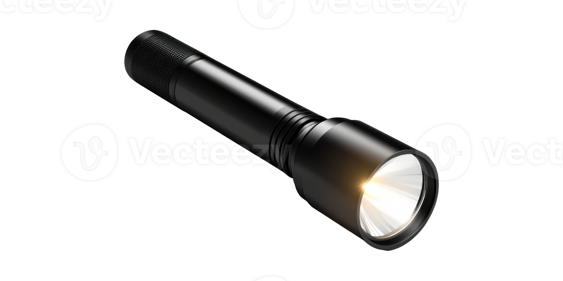 Black flashlight with light beam isolated on transparent background png
