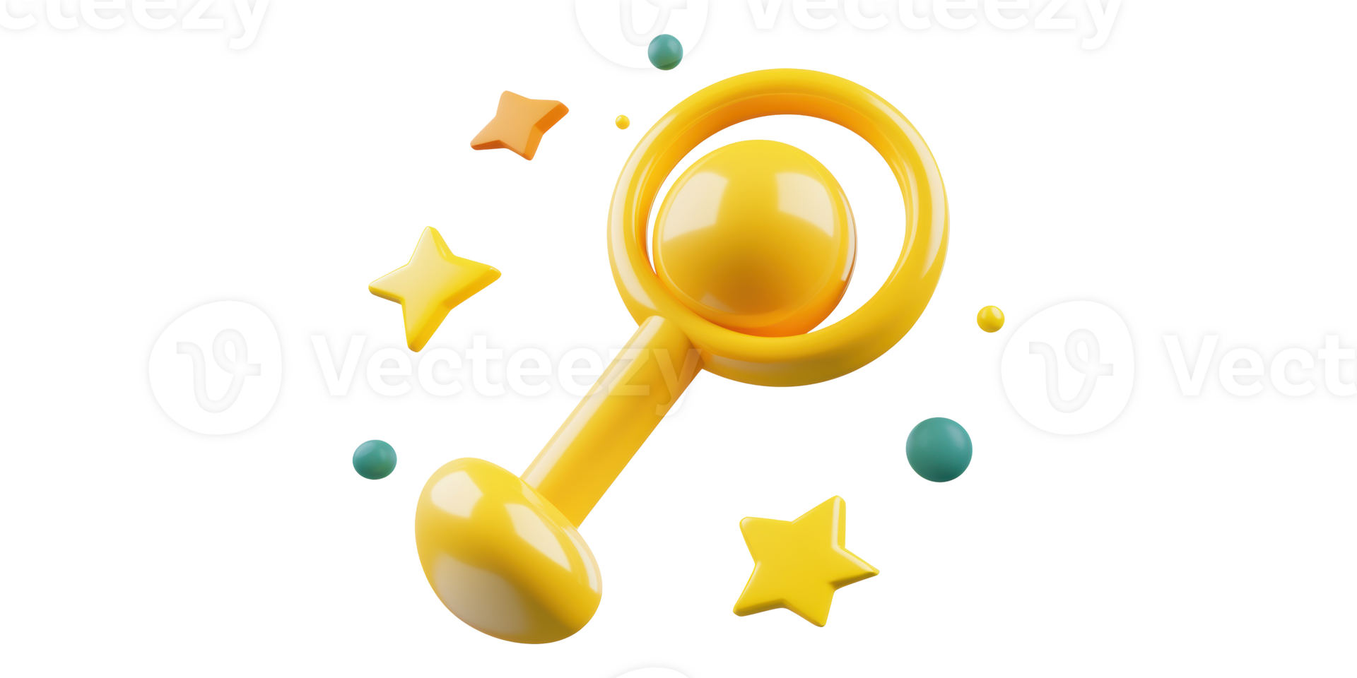 Yellow baby rattle and stars isolated on transparent background png