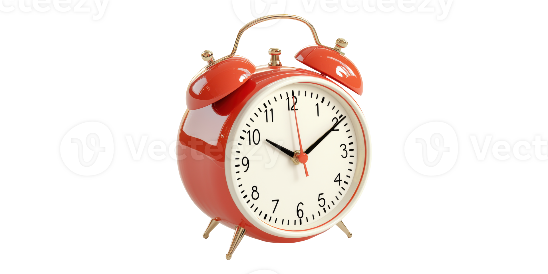 Red vintage alarm clock with golden bells isolated on transparent background png
