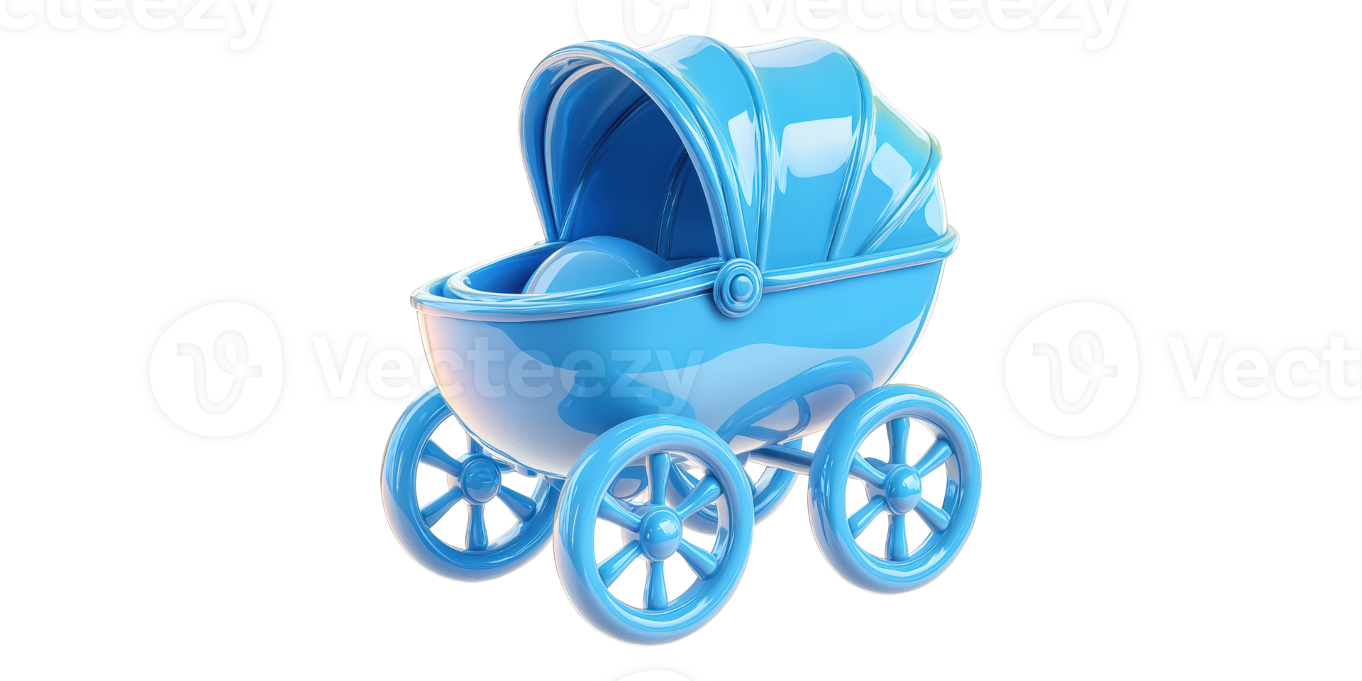 Blue baby carriage with large wheels isolated on transparent background png