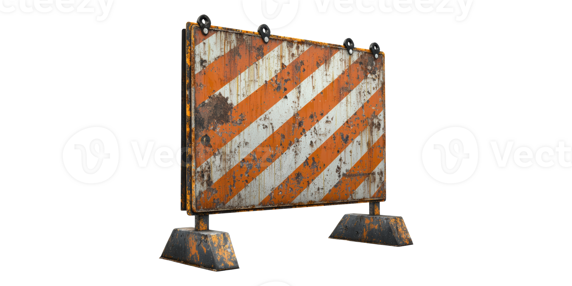 Weathered construction barricade sign isolated on transparent background png