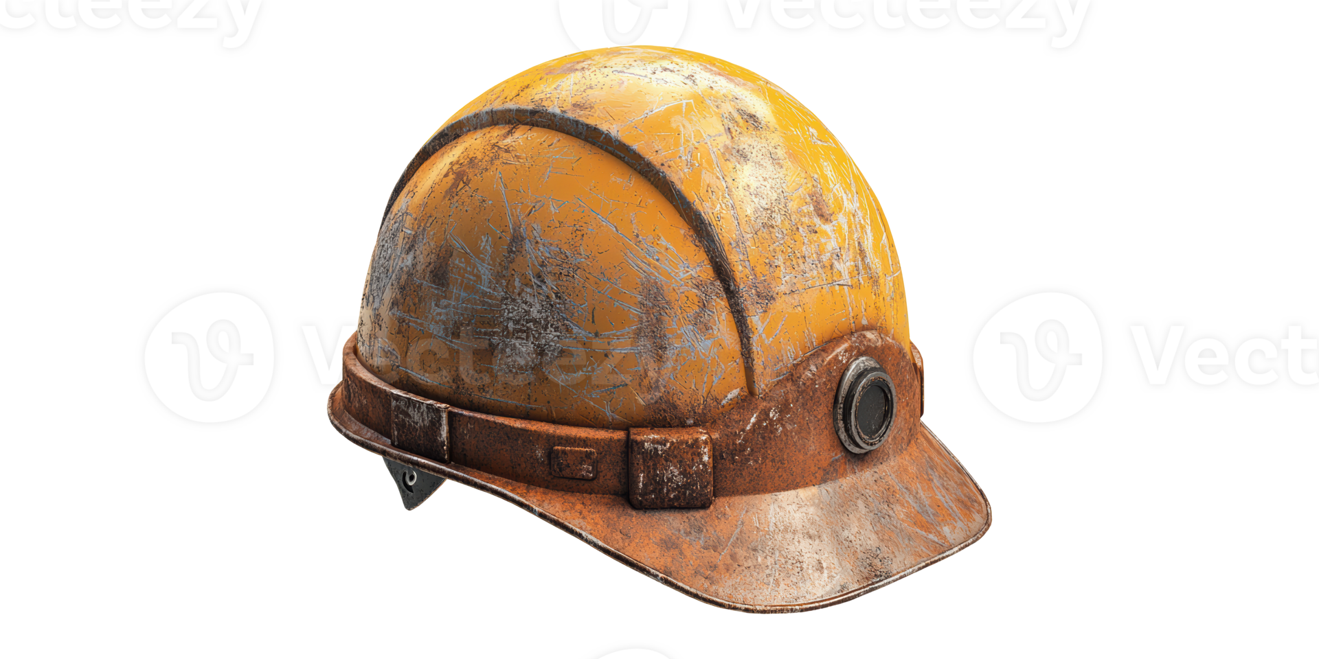 Rusty yellow hard hat safety equipment isolated on transparent background png