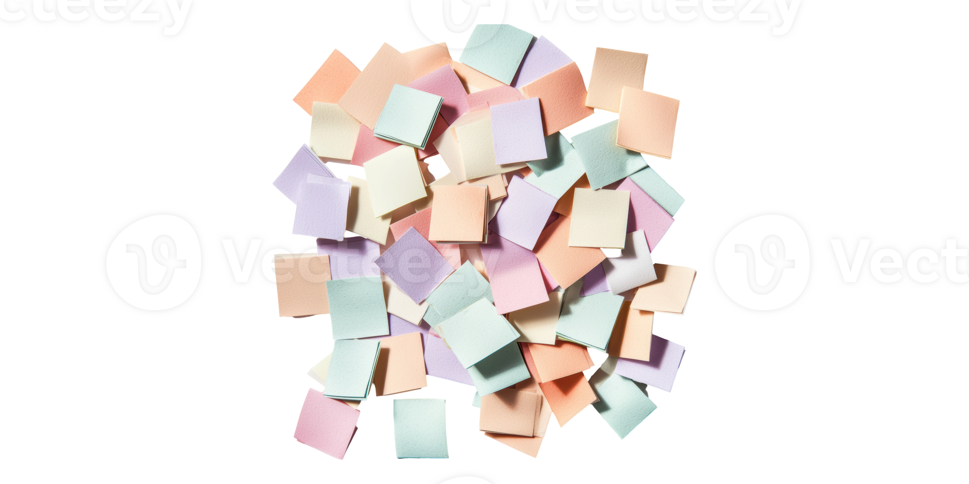Assorted colorful sticky notes scattered isolated on transparent background png