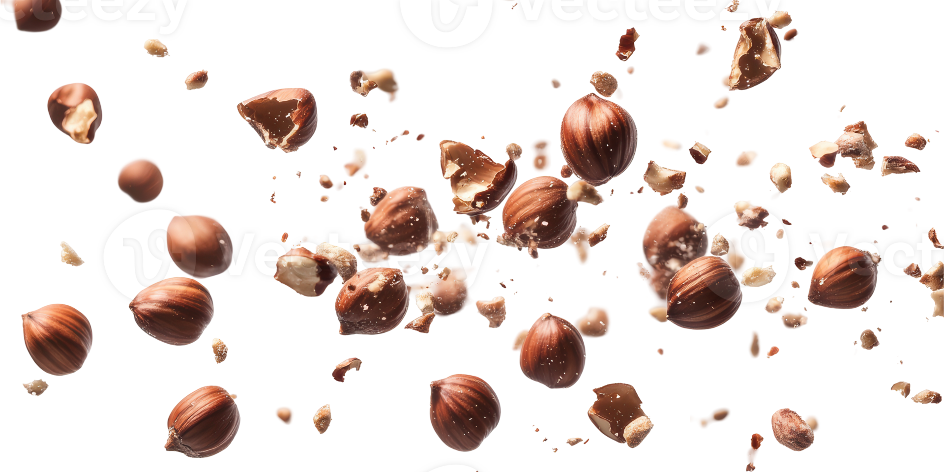 Hazelnuts in motion isolated on transparent background png