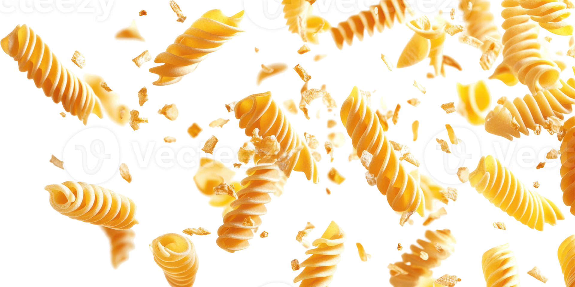 Pasta spirals falling isolated on transparent background png