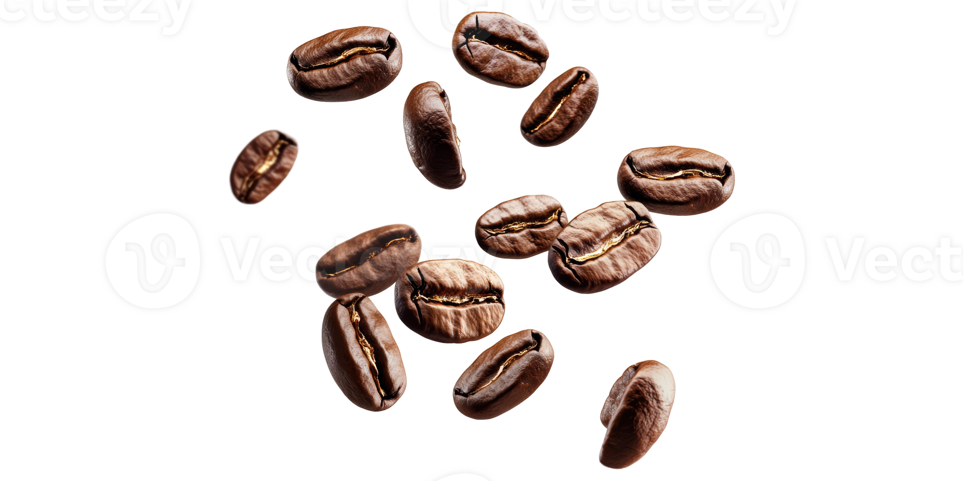 Coffee beans scattered floating isolated on transparent background png