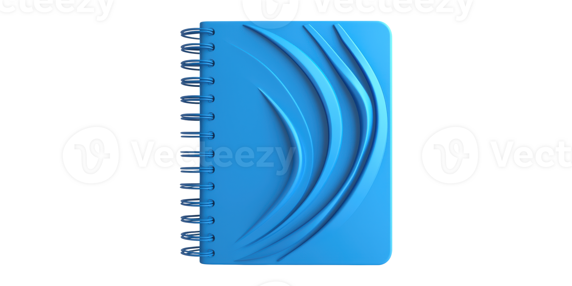 Blue spiral notebook with abstract cover design isolated on transparent background png