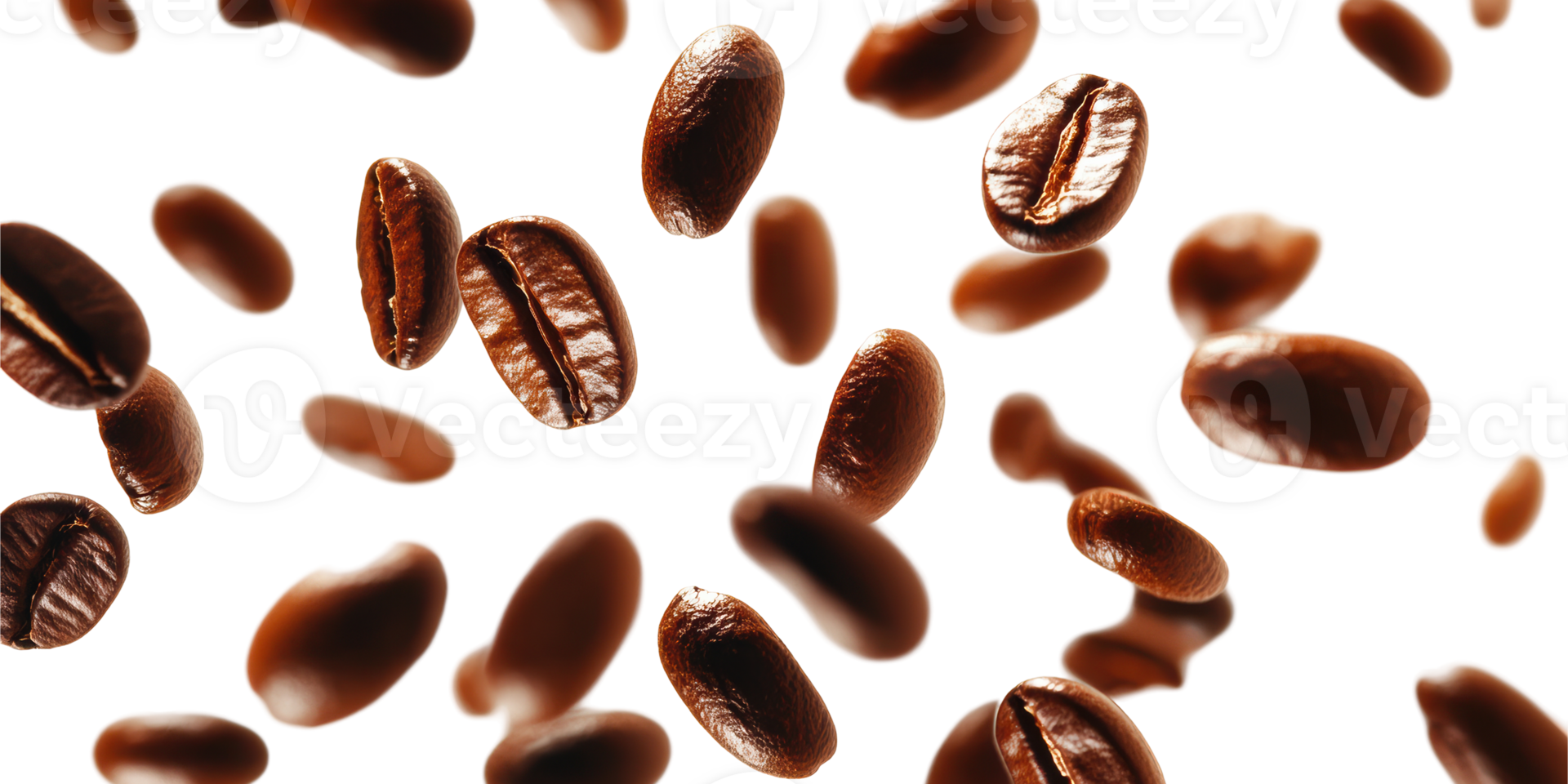 Floating coffee beans isolated on transparent background png