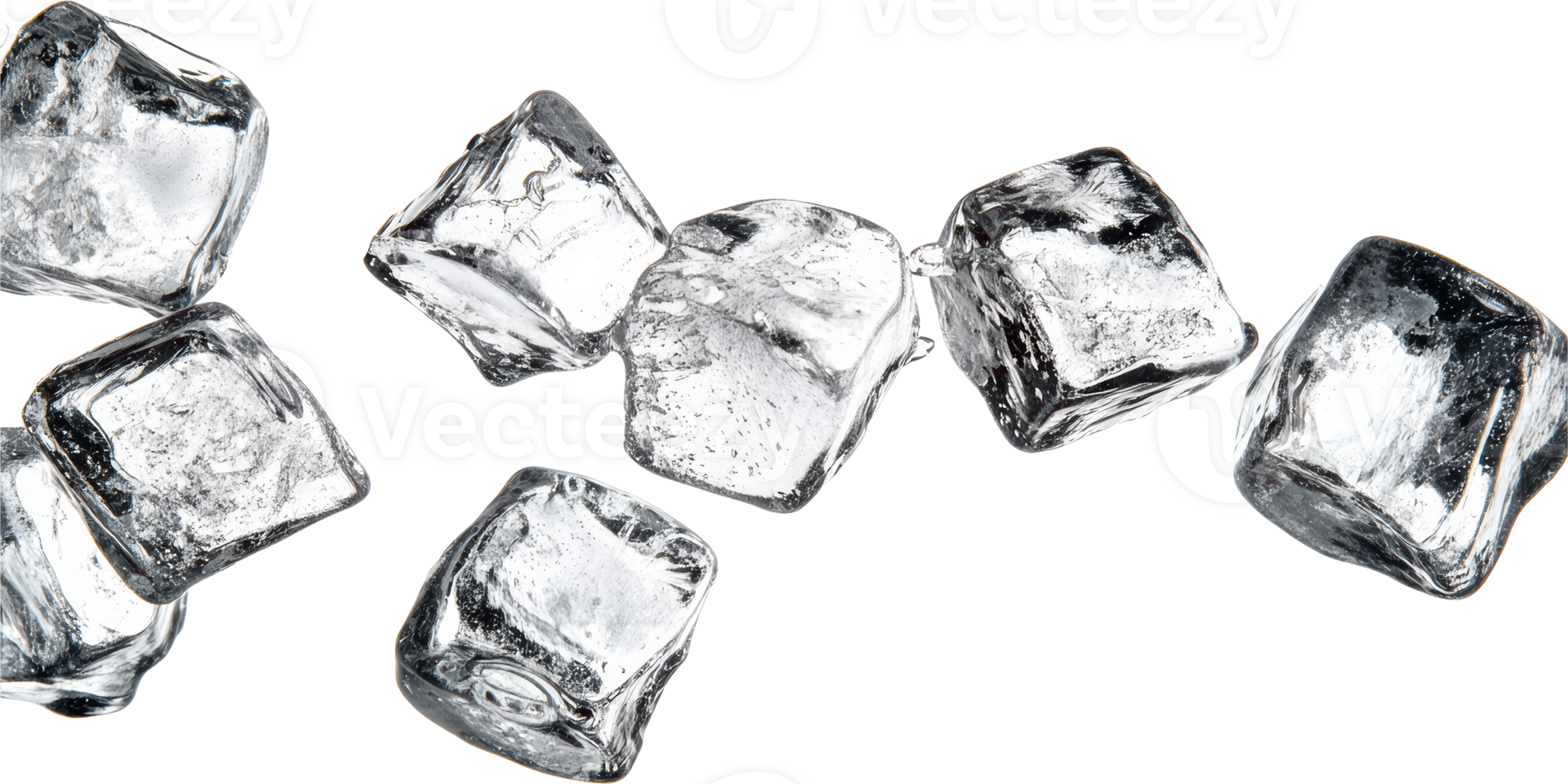 Transparent ice cubes arranged in a pattern isolated on transparent background png