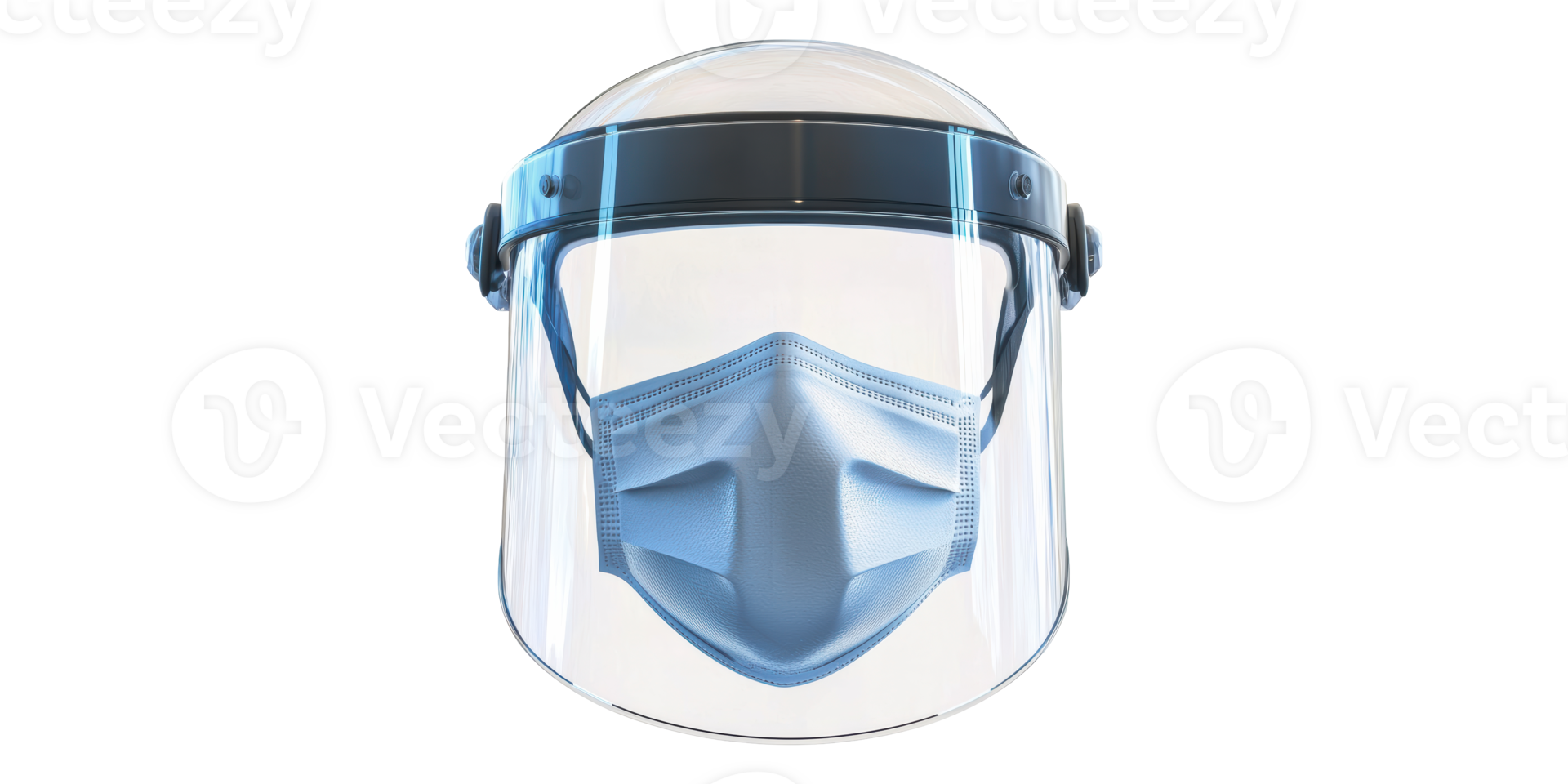 Face shield with blue mask isolated on transparent background png