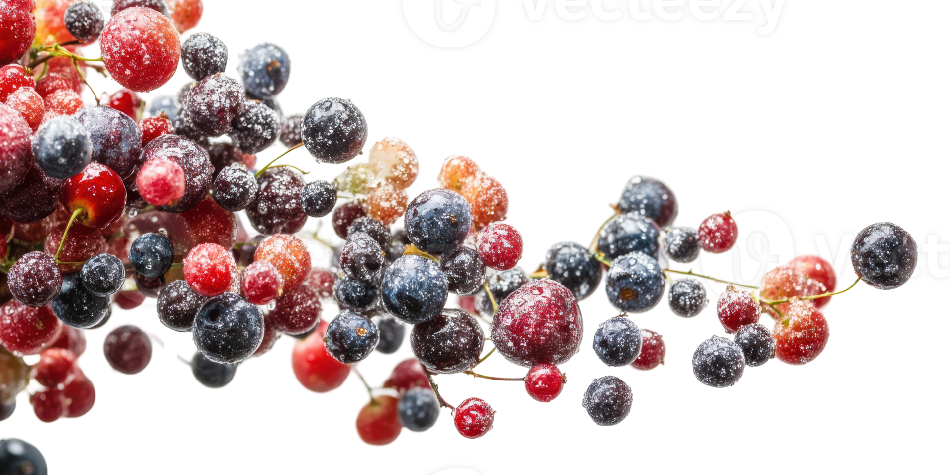 Frosted assorted berries cluster isolated on transparent background png