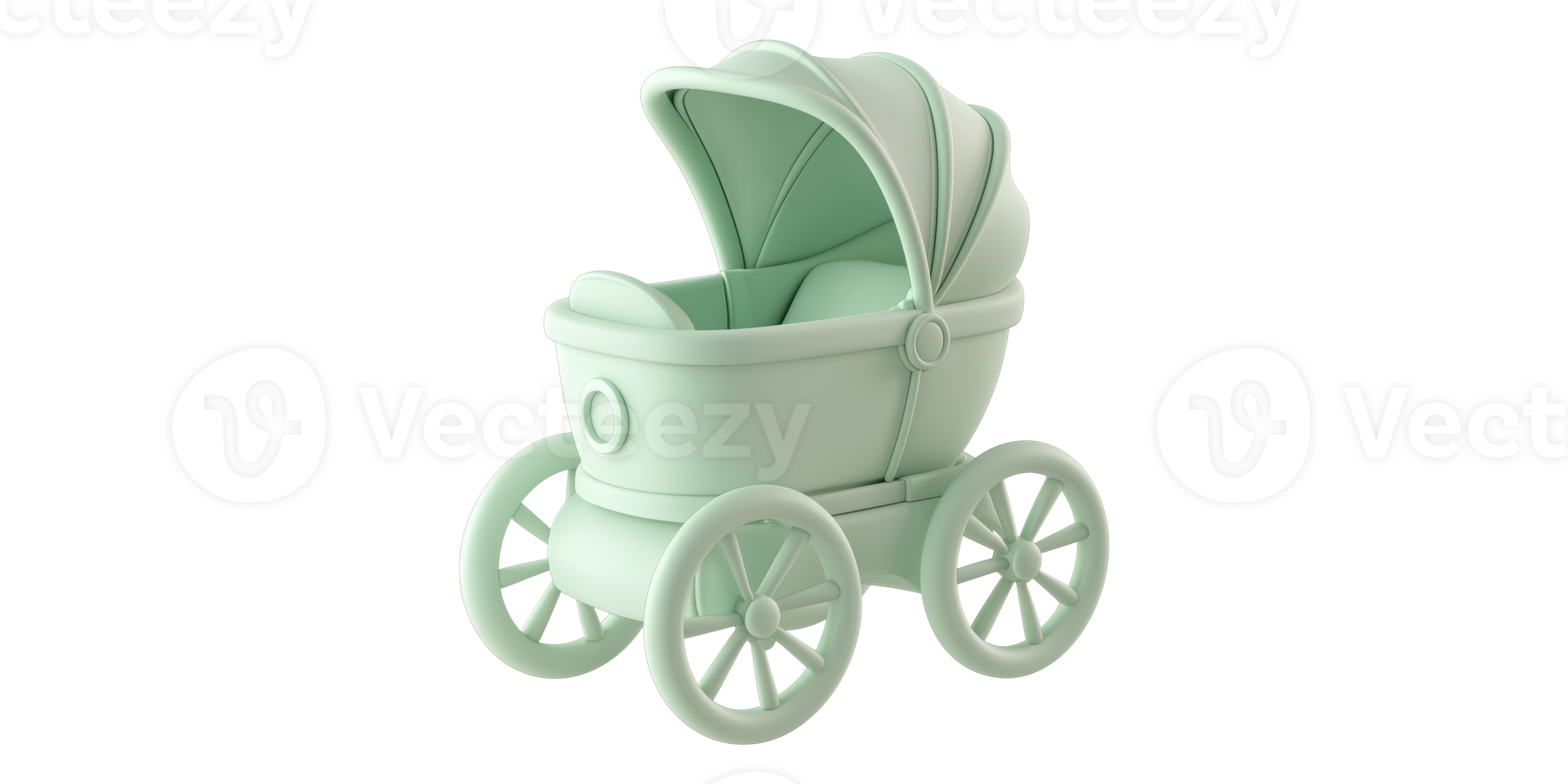 Light green baby carriage with canopy isolated on transparent background png