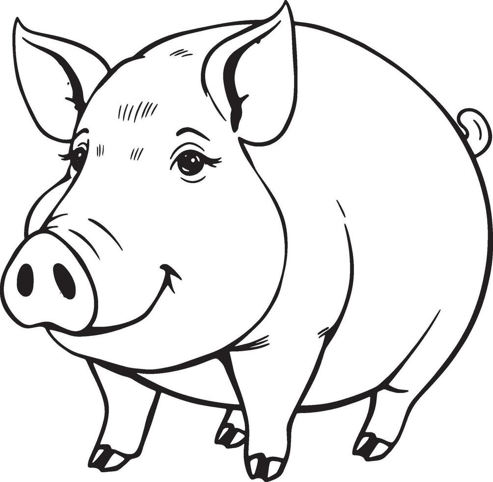 A hand drawn illustration of a fat pig vector