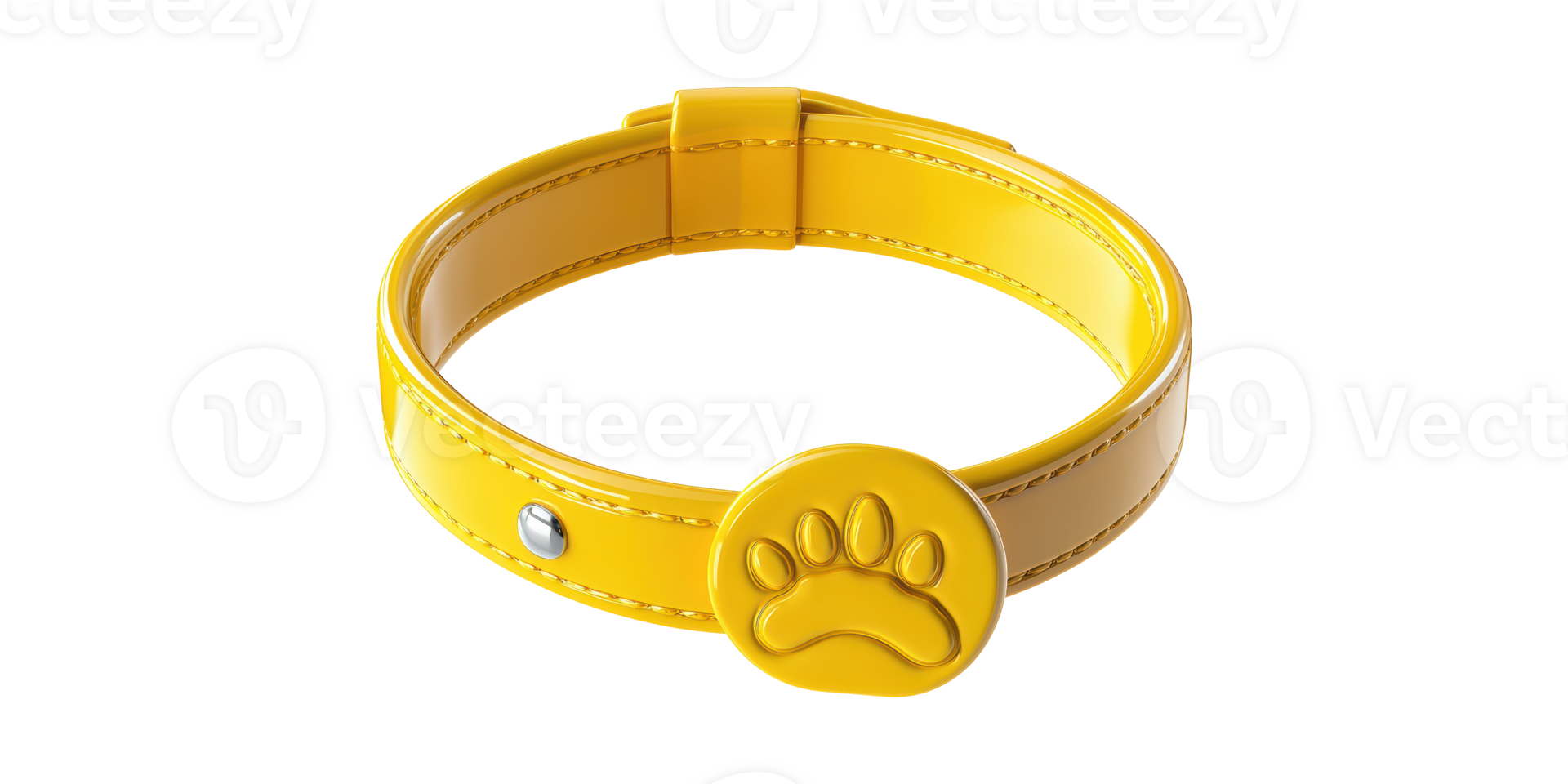 Yellow pet collar with paw print isolated on transparent background png