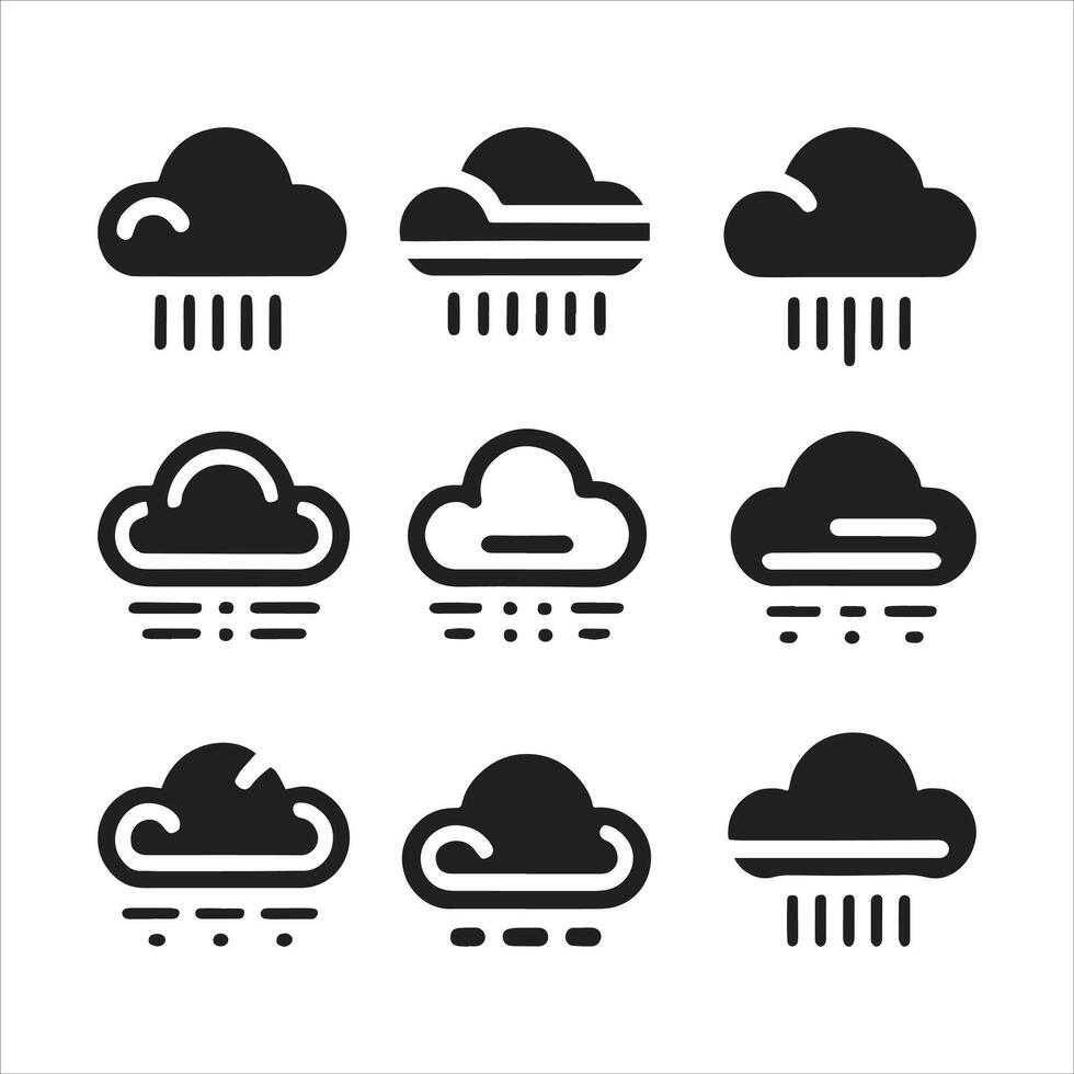 Weather icons set, rain, cloud, cloud, rain, rain, rain, rain, rain vector