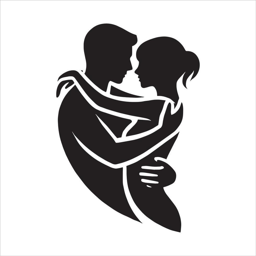 A man and woman hugging in silhouette vector