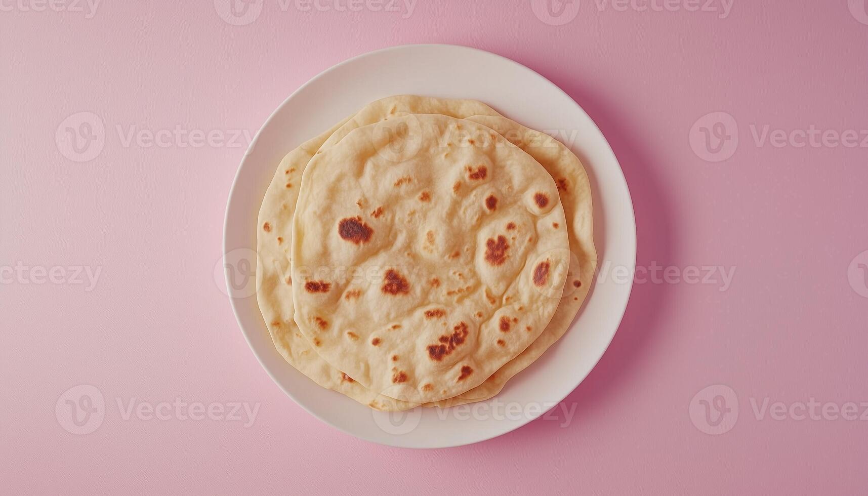 Flat bread on white plate homemade for simple food breakfast background photo