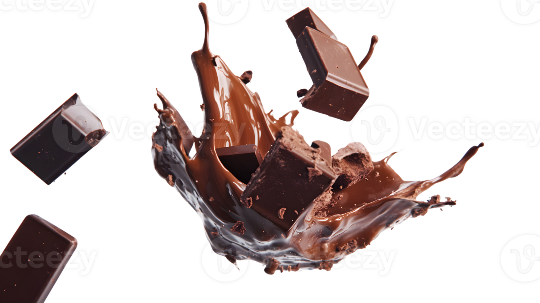 Dynamic Splash of Melted Milk Chocolate with Chunks png