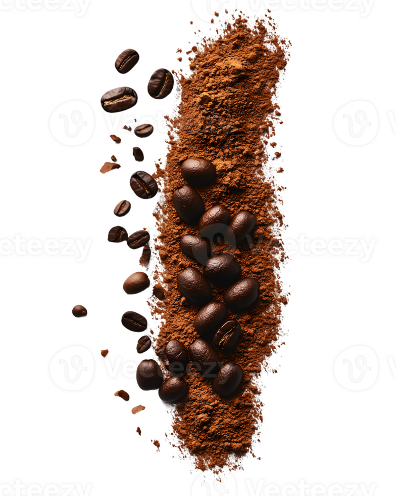 Roasted Coffee Beans and Ground Coffee Powder in Dynamic Composition png