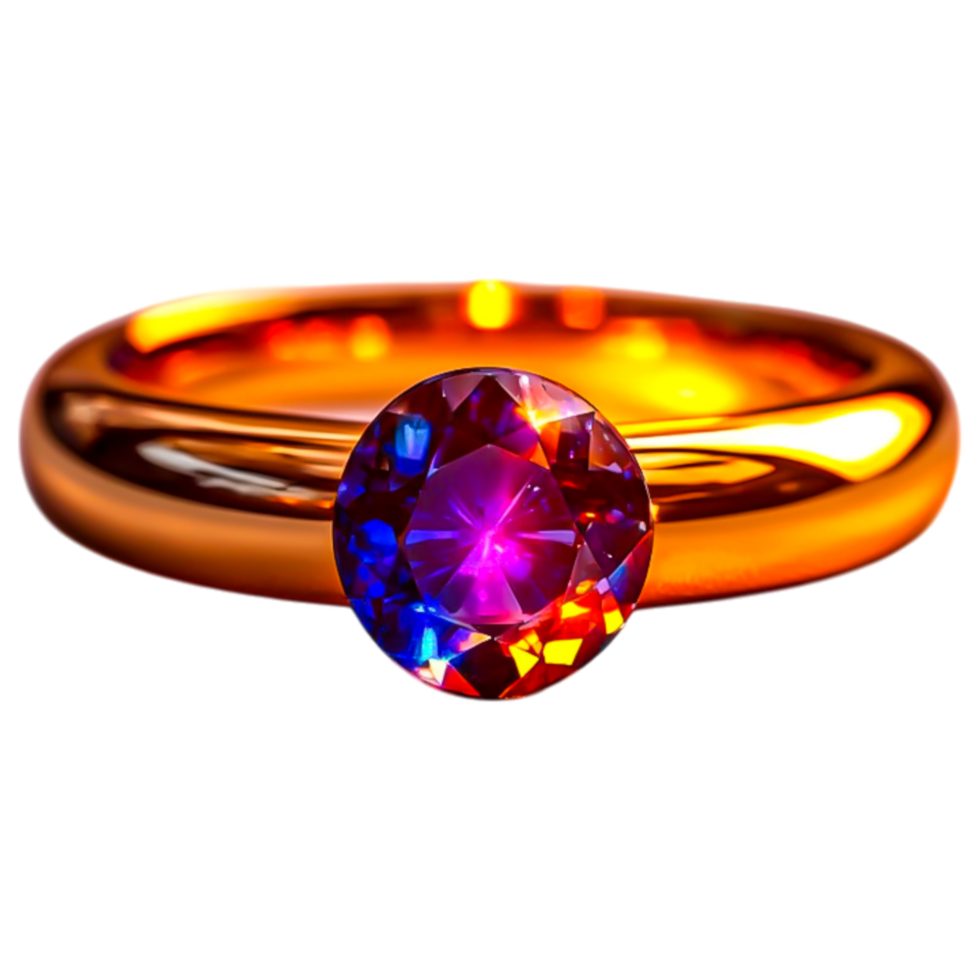 Vibrant Gemstone Ring with Colorful Reflection png