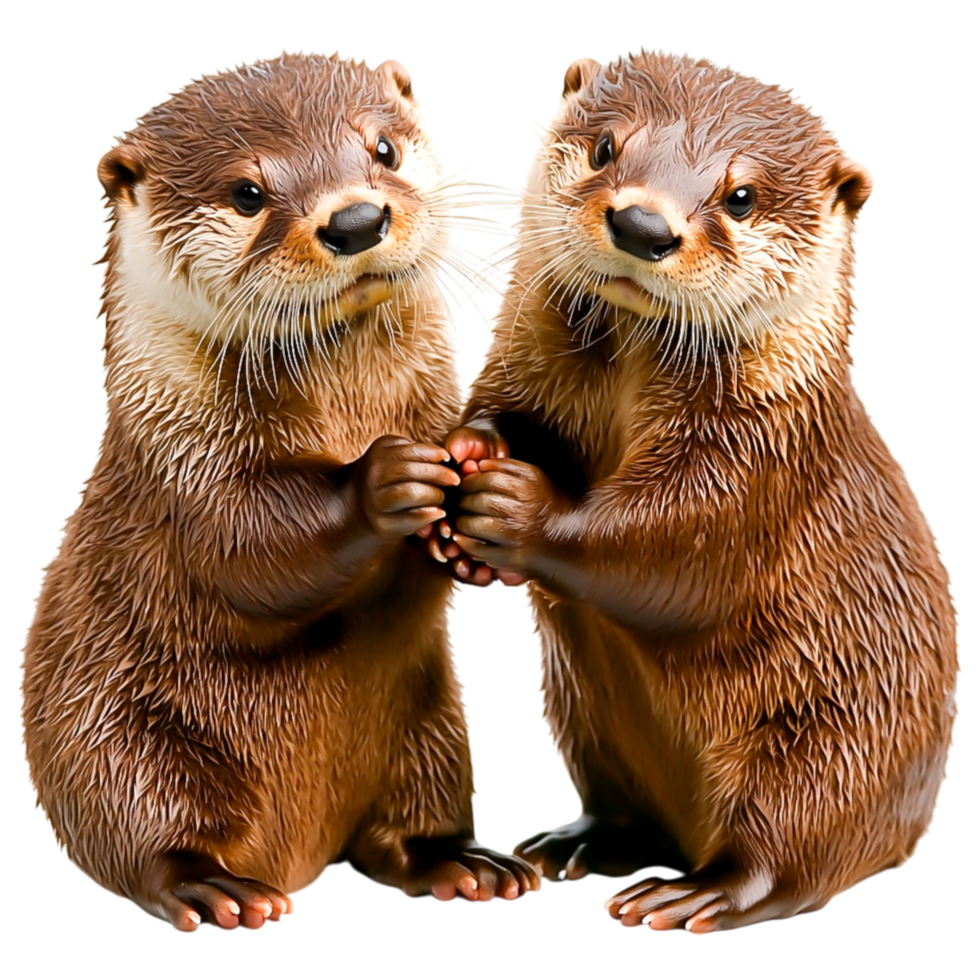 Two Cute Otters Holding Hands Together png